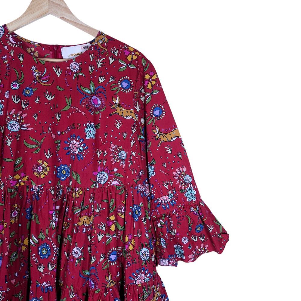 La DoubleJ Womens Bambi Dress Red Floral Print 40 Midi Long Sleeve Boho Chic Fit - Picture 4 of 15